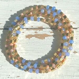 Quadruple Wrap Bracelet w/Lavender Quartz, Sunstone & Gold Hematite